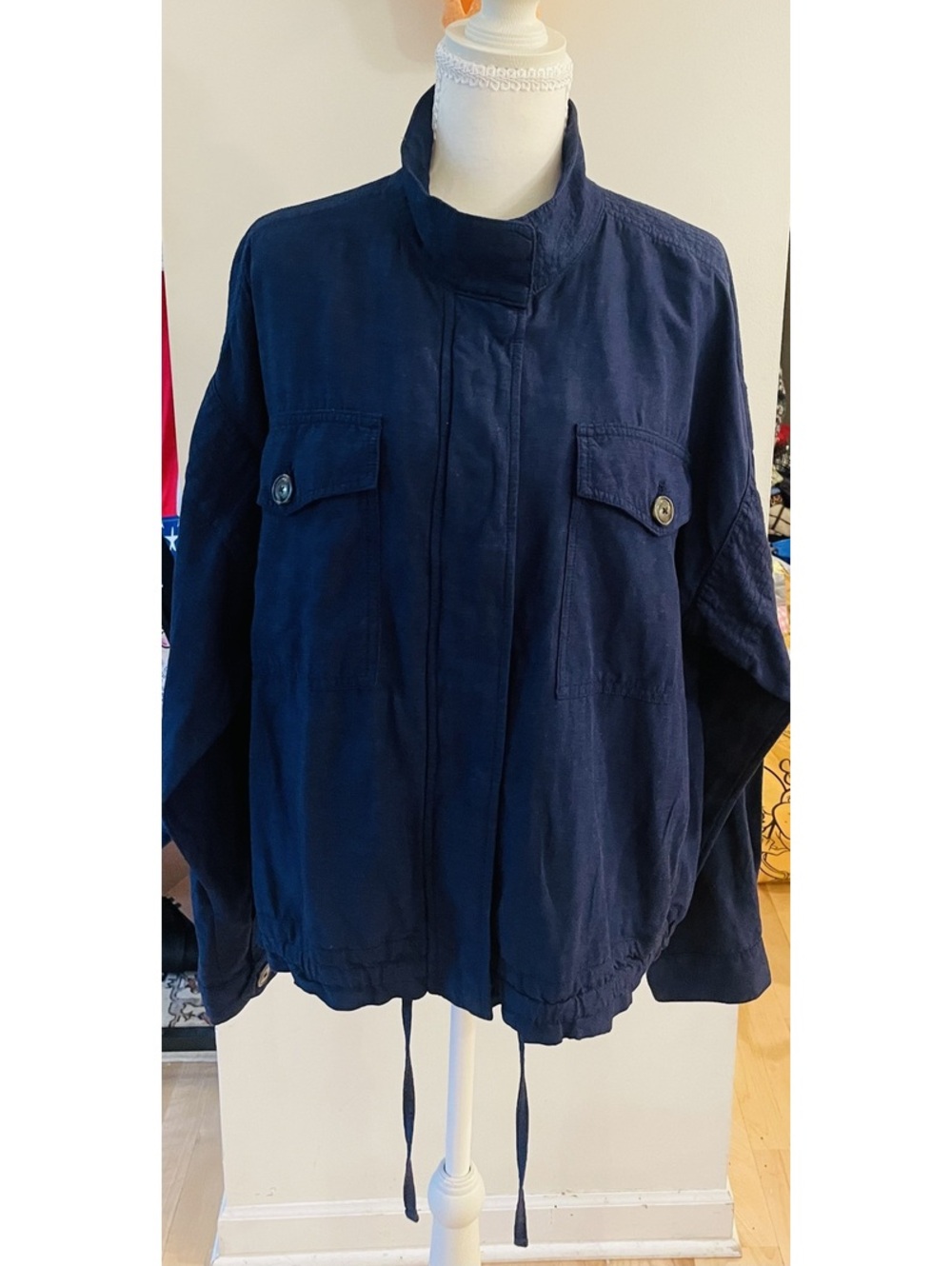 NWT Gap Deadstock Navy Blue Utility Jacket with Front Zipper and Button Pockets